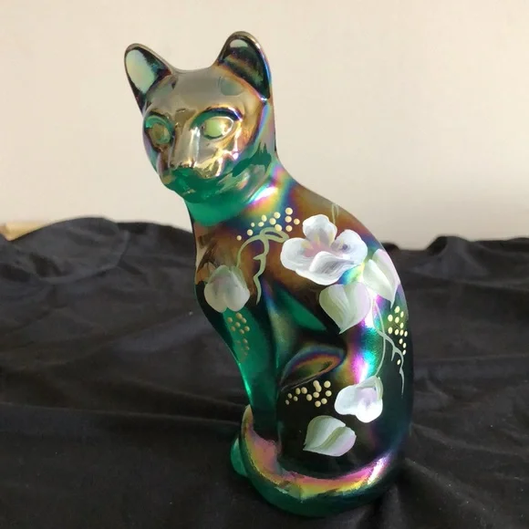 Fenton | Art | Fenton Stylist Cat Carnival Glass Handpainted